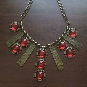 Rustic hanging red and copper necklace.